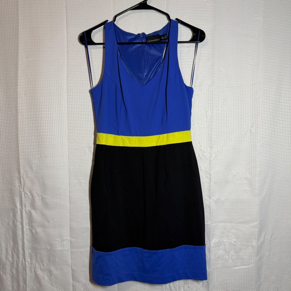 Cynthia Rowley Dress Womens Small Blue Black Neon Colorblock Racerback Sheath